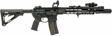 Home defense AR-15 with scope and attachments on side rail