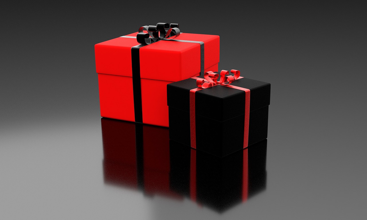 Two black and red gift boxes